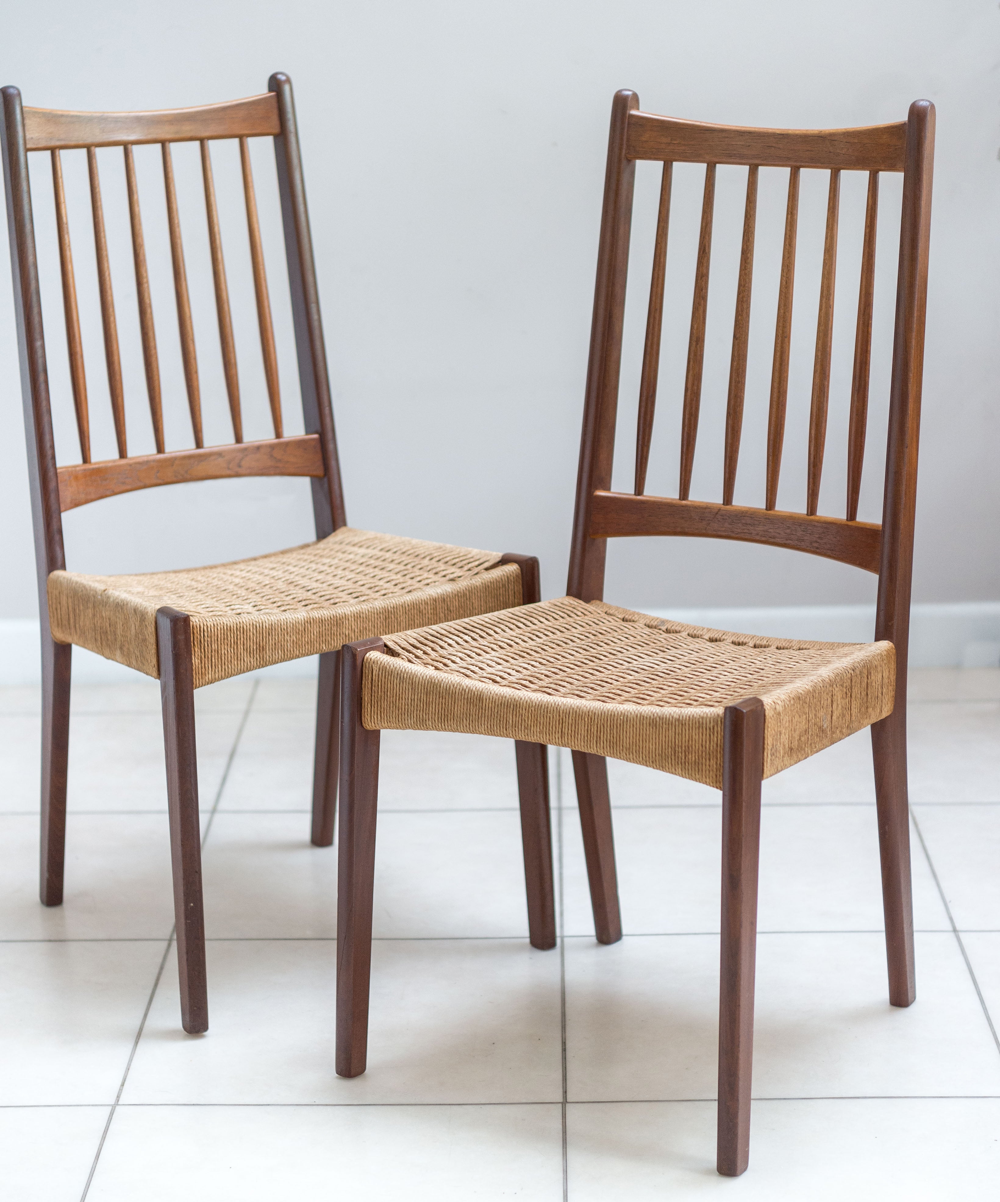 Danish Teak And Paper Cord Chairs By Arne Hovmand Olsen For Mogens