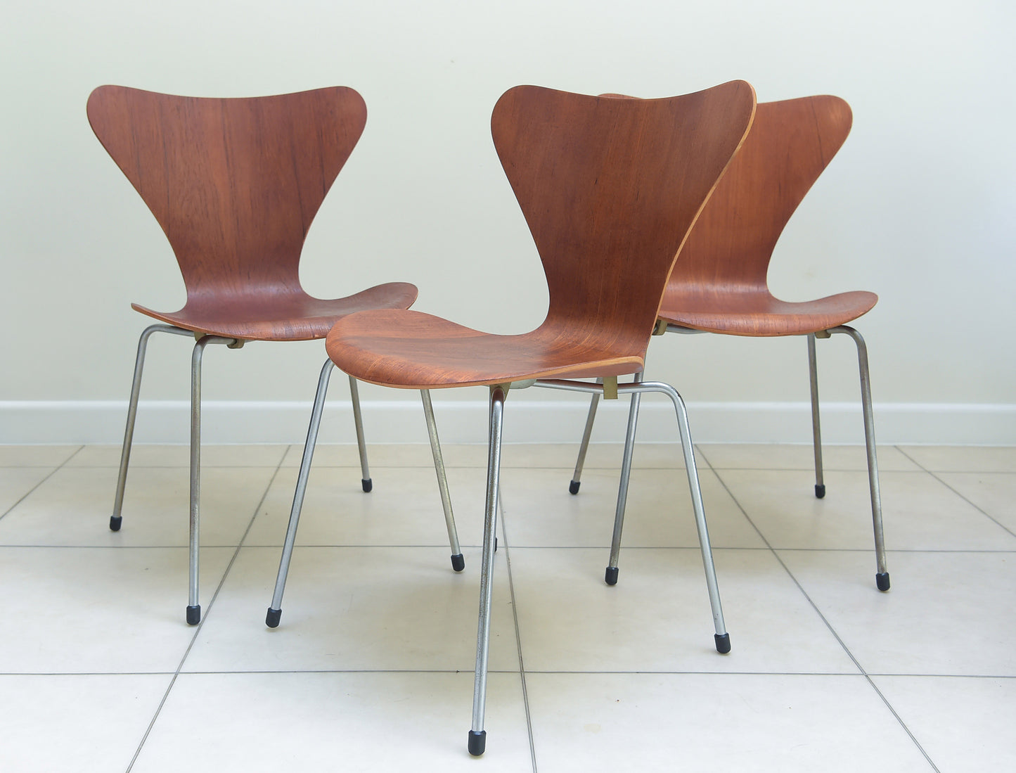 Set Of Three ‘Series 7’ Dining Chairs Designed By Arne Jacobsen Production Date January 1964