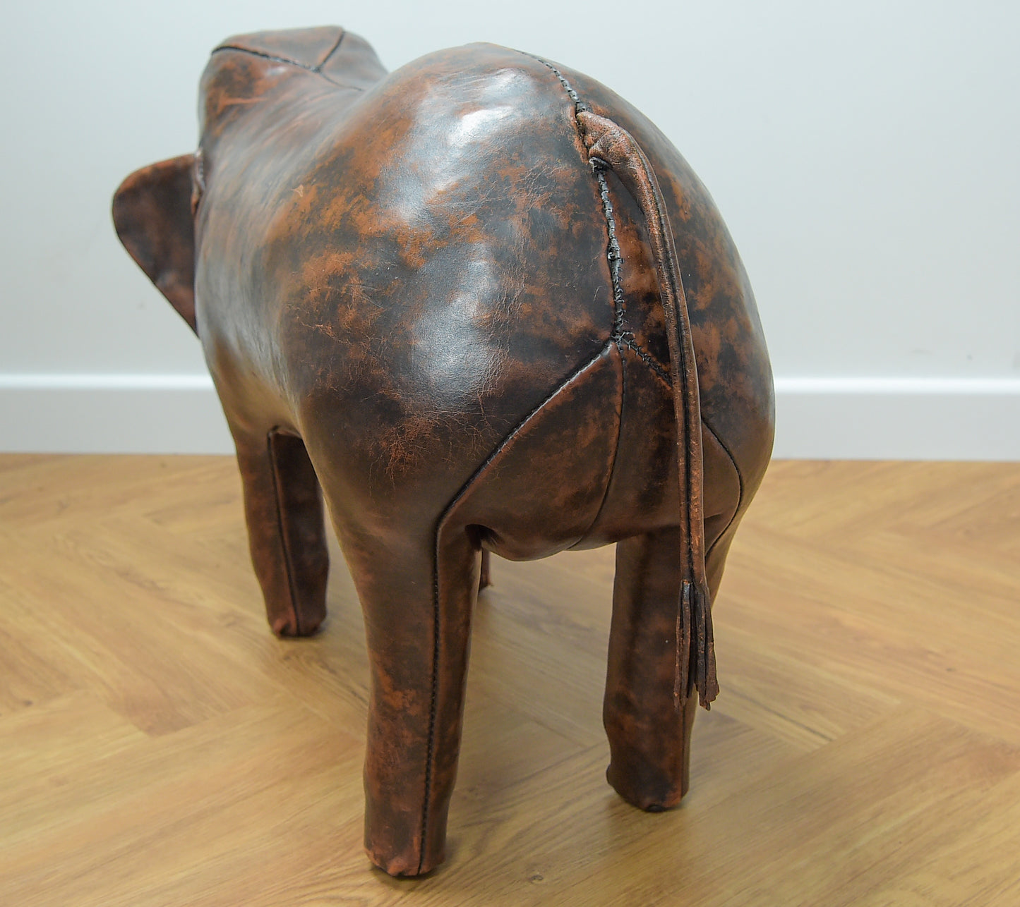 Large Original Dimitri Omersa Leather Elephant Footstool For Liberty's Of London.1960's.