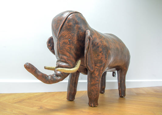 Large Original Dimitri Omersa Leather Elephant Footstool For Liberty's Of London.1960's.