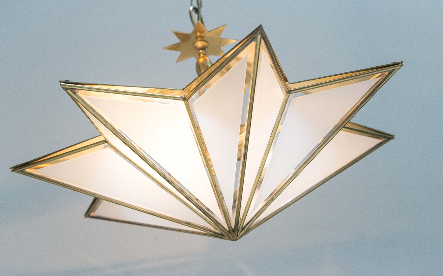 1970’S Brass & Glass 8 Point Star Chandelier