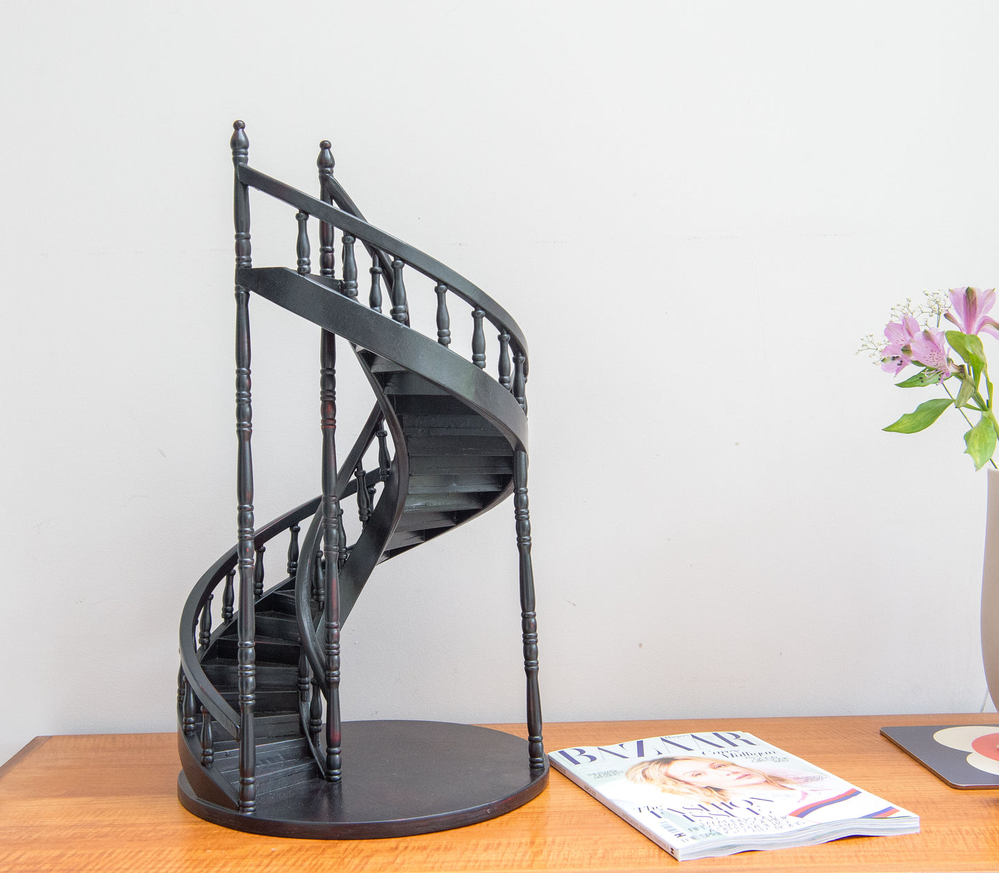 Vintage English Faux Ebonised Architectural Model Spiral Staircase, Mid 20th Century