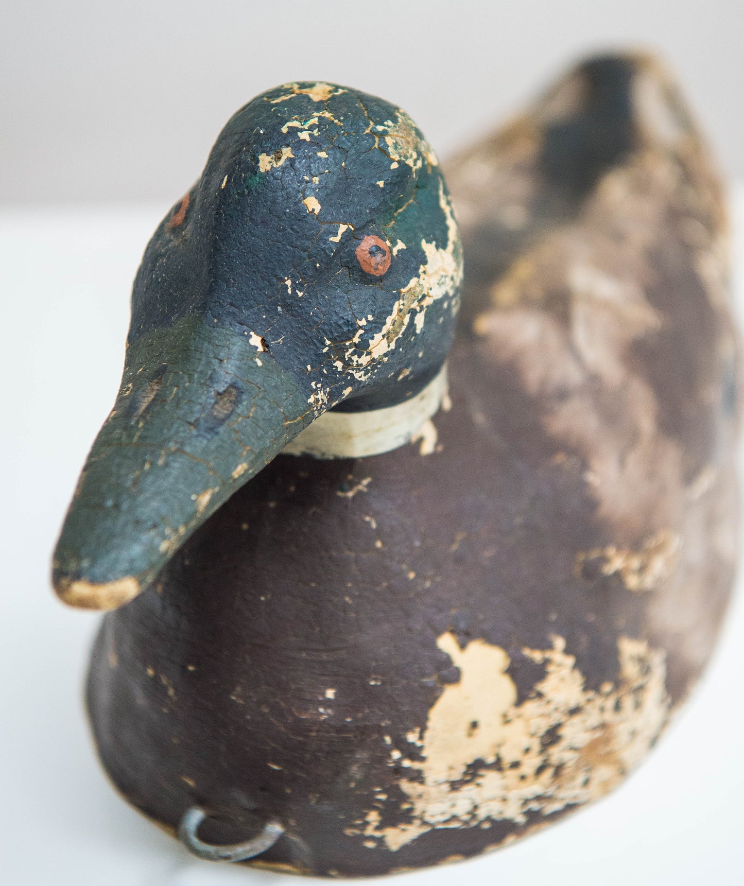 An Early English Hand made Polychrome Duck Decoy of Plaster construction.