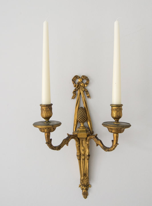 A Pair Of 19th Century Gilded Ormolu Two Branch Wall Sconces.English