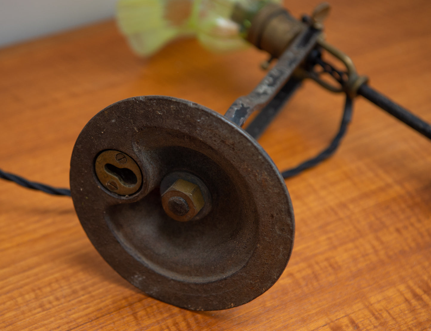 Iron and Brass Marine Gimbal Lamp. Original Ship Counterbalance Lamp