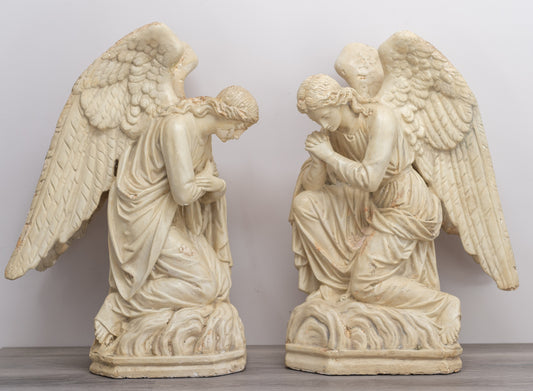 A Striking Early 20th Century Large Pair Of Adorning Kneeling Angels