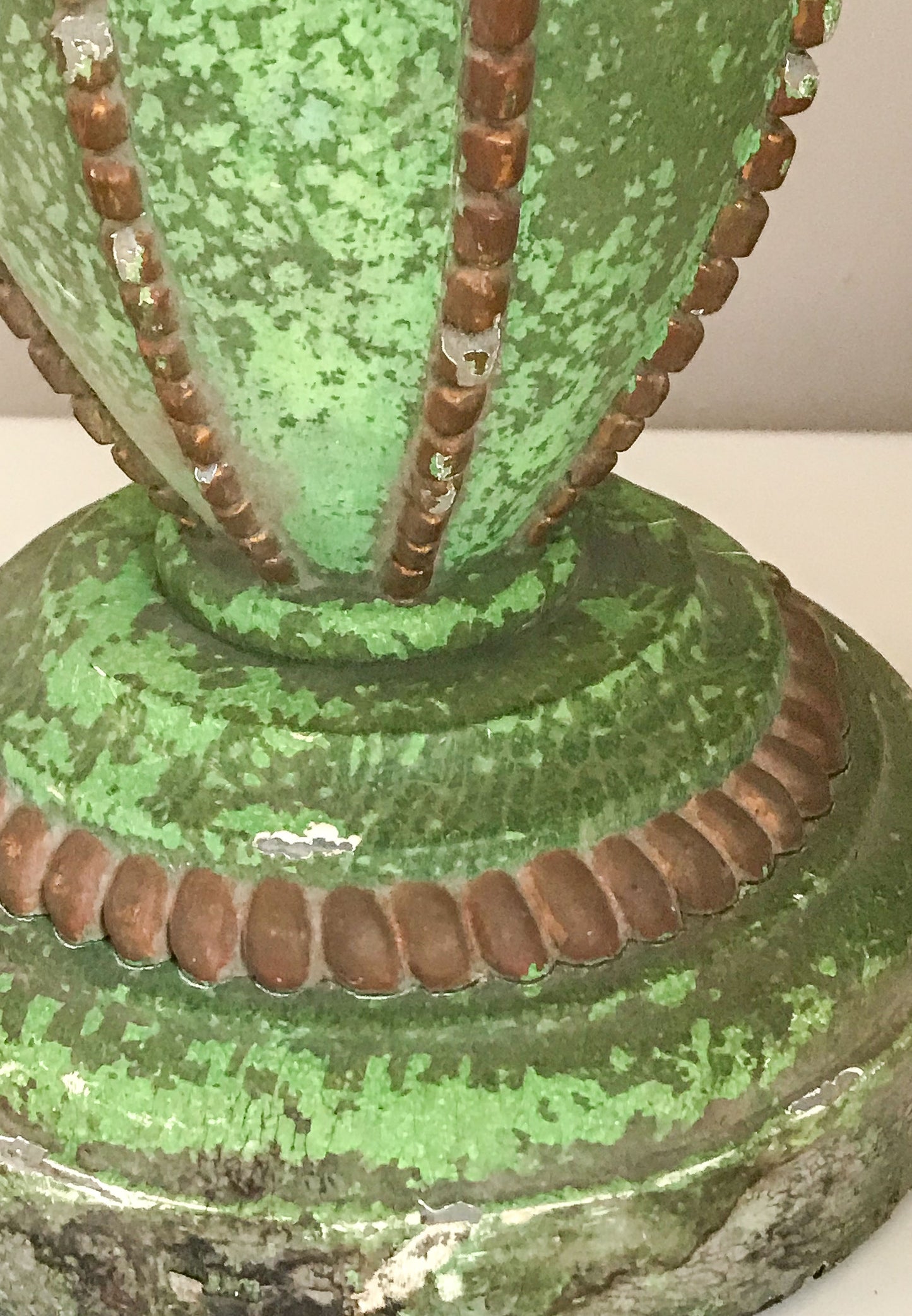 Unusual Wooden Lamp Base With Lovely Old Green Paint With Great Patina.