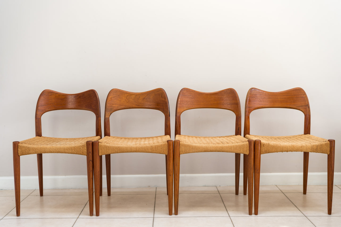 Four Teak Dining Chairs Designed By Arne Hovmand Olsen