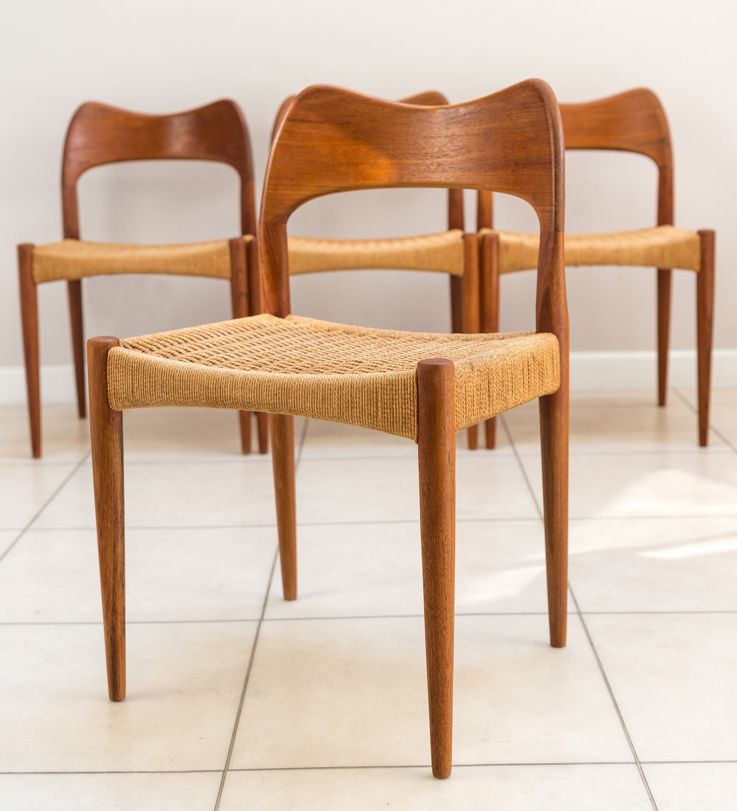 Four Teak Dining Chairs Designed By Arne Hovmand Olsen