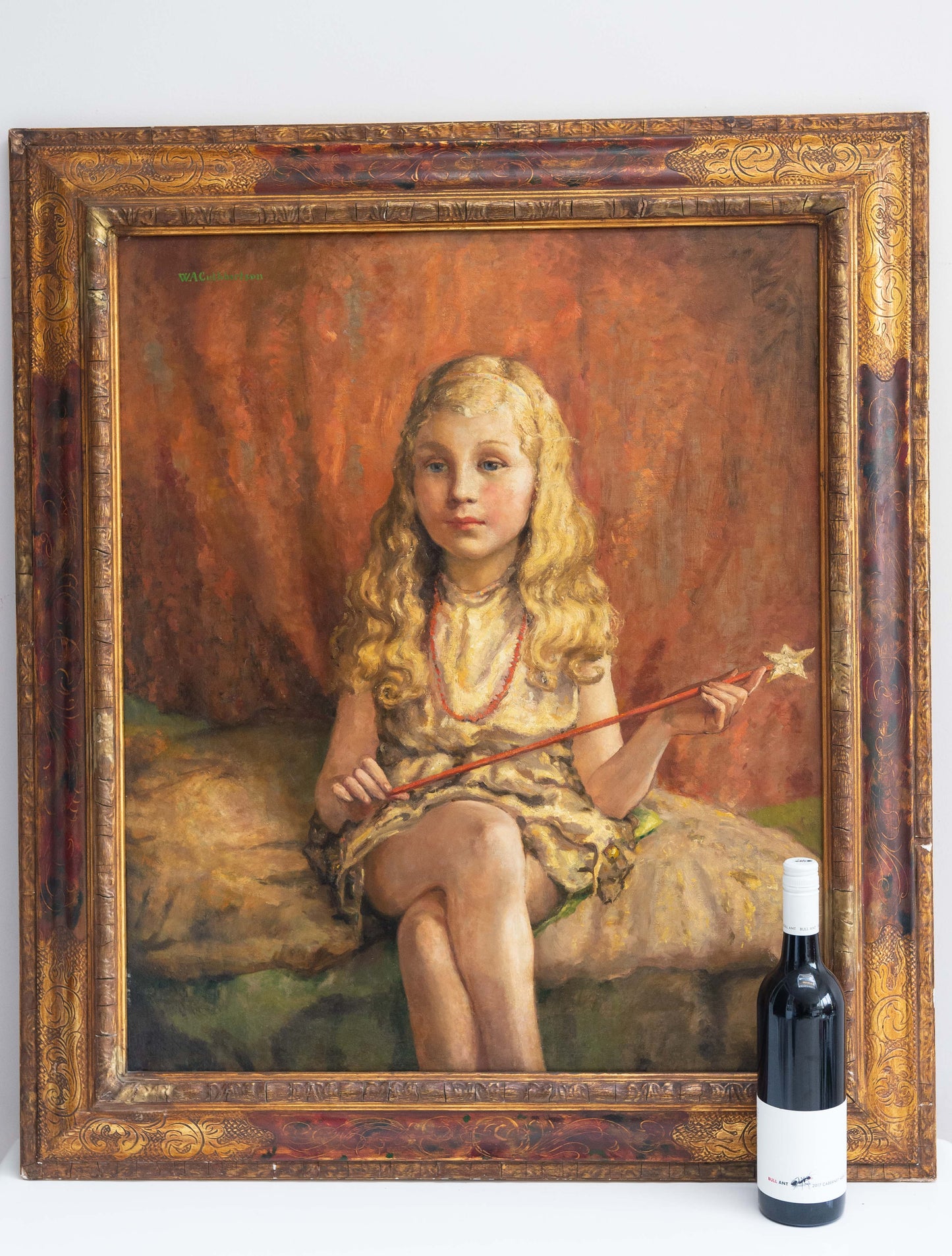An Enchanting Early 20th century oil on canvas of a young girl with a wand.